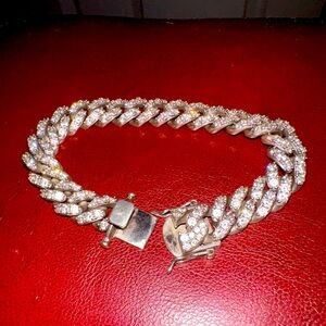 Solid 925 Sterling Silver 12mm Crusted Cuban Bracelet Very Heavy 73.55 Grams